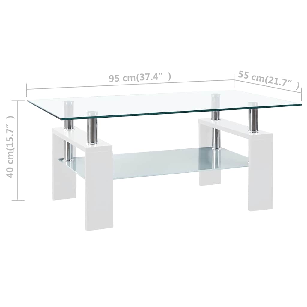 330304 vidaXL Coffee Table White and Transparent 95x55x40 cm Tempered Glass