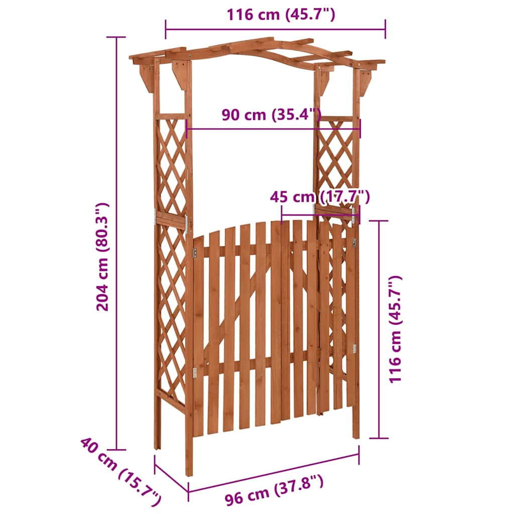 316389 vidaXL Pergola with Gate 116x40x204 cm Solid Firwood