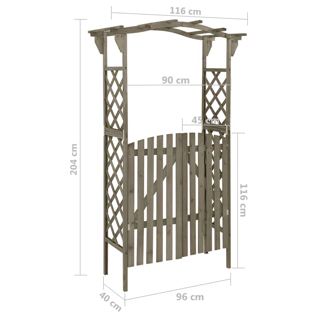 316393 vidaXL Pergola with Gate 116x40x204 cm Grey Solid Firwood