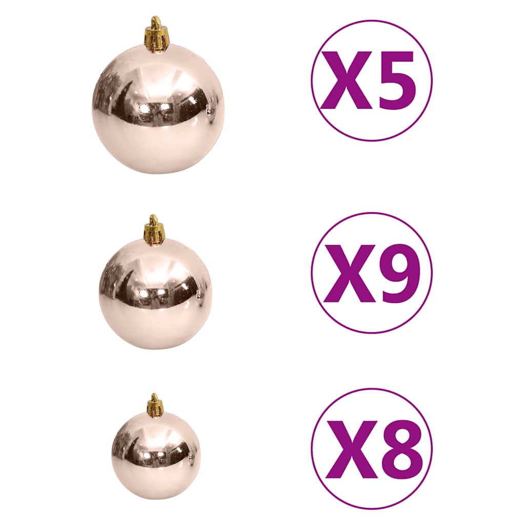 330097 vidaXL 60 Piece Christmas Ball Set with Peak and 150 LEDs Rose Gold