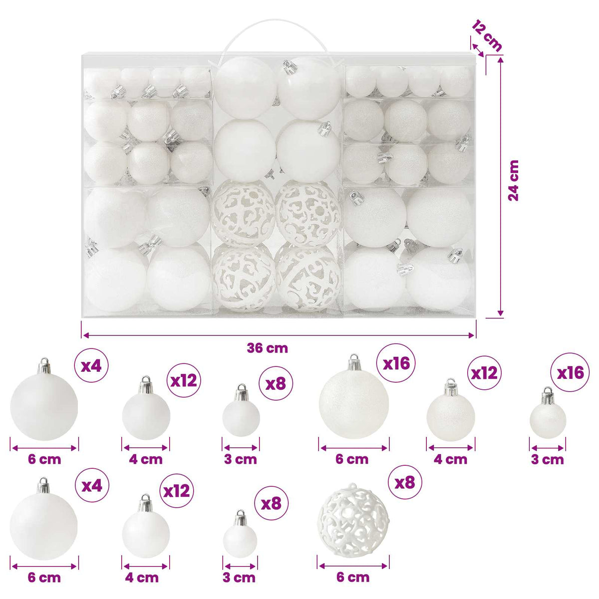 330082 vidaXL 100 Piece Christmas Ball Set White