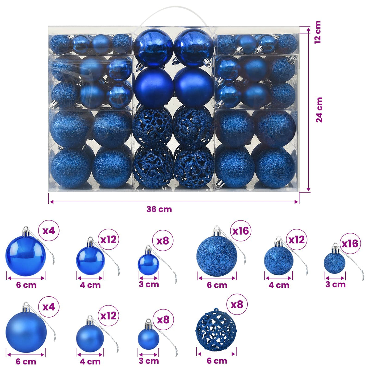 330085 vidaXL 100 Piece Christmas Ball Set Blue