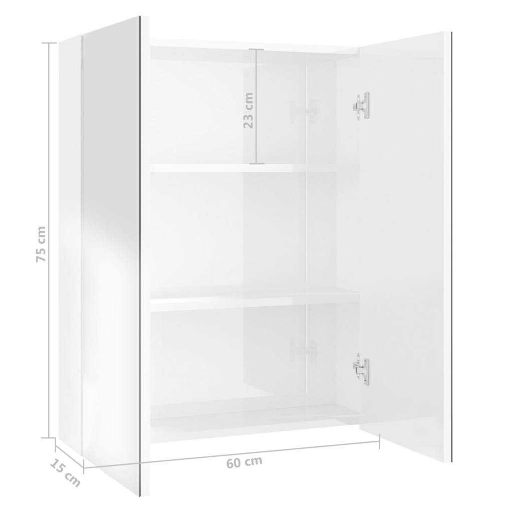 331525 vidaXL Bathroom Mirror Cabinet 60x15x75 cm MDF Shining White