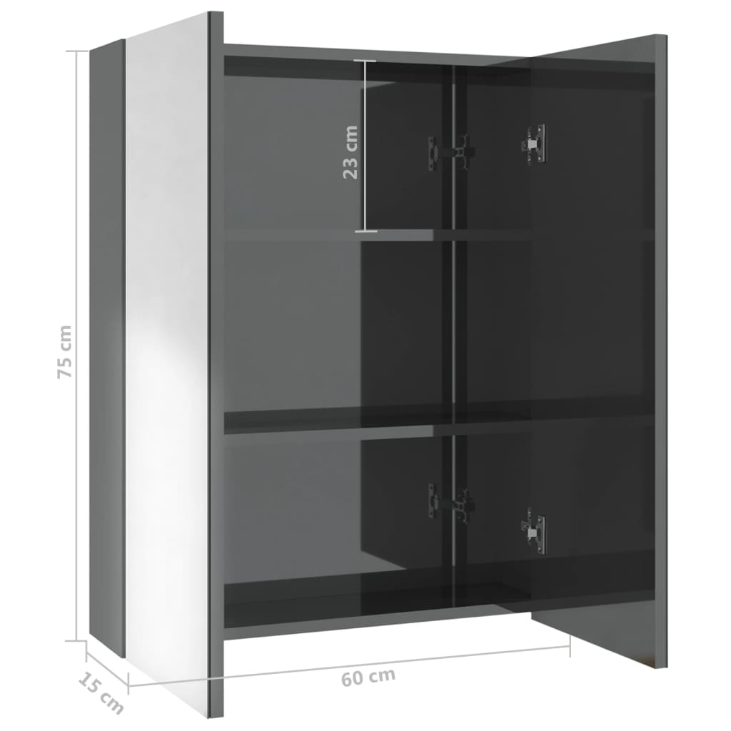 Bathroom Mirror Cabinet 60x15x75 cm MDF Shining Grey