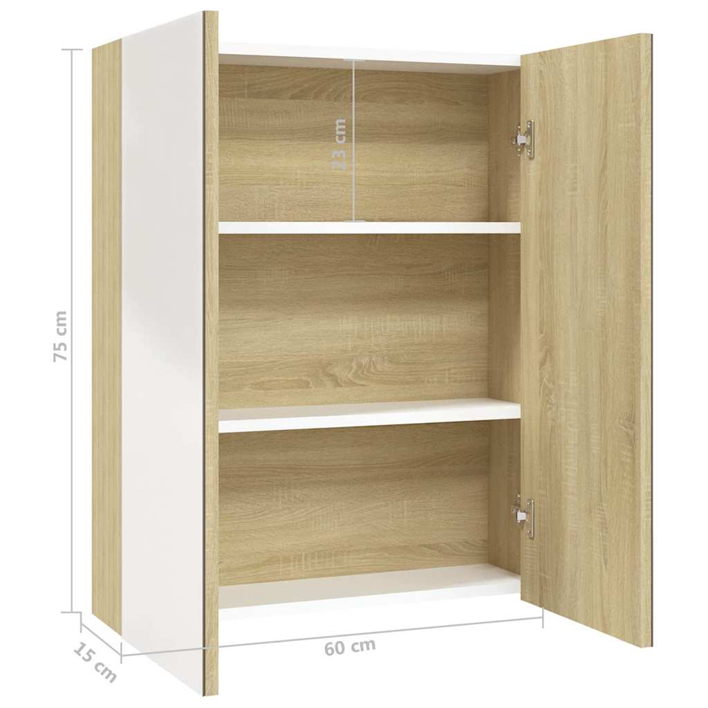 331530 vidaXL Bathroom Mirror Cabinet 60x15x75 cm MDF White and Oak