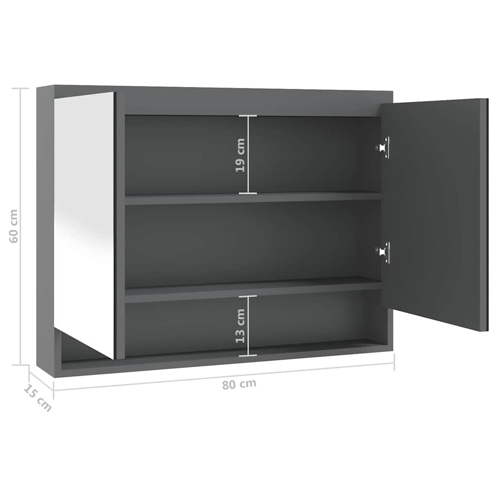 331533 vidaXL Bathroom Mirror Cabinet 80x15x60 cm MDF Shining Grey