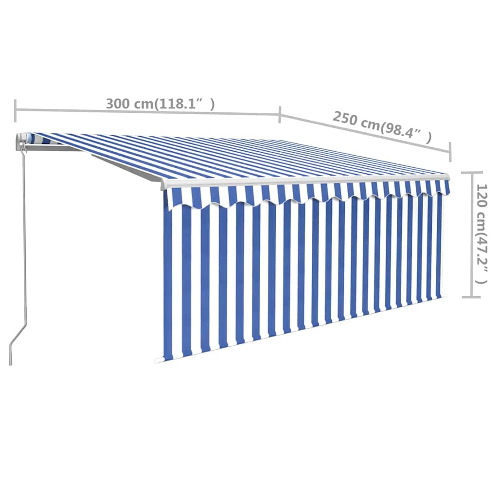Retractable Awning Blue and White 3 x 2.5 m Polyester