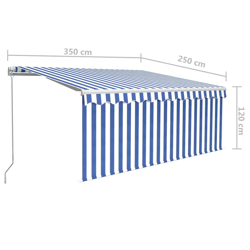 Manual Retractable Awning with Blind 3.5x2.5m Blue&White