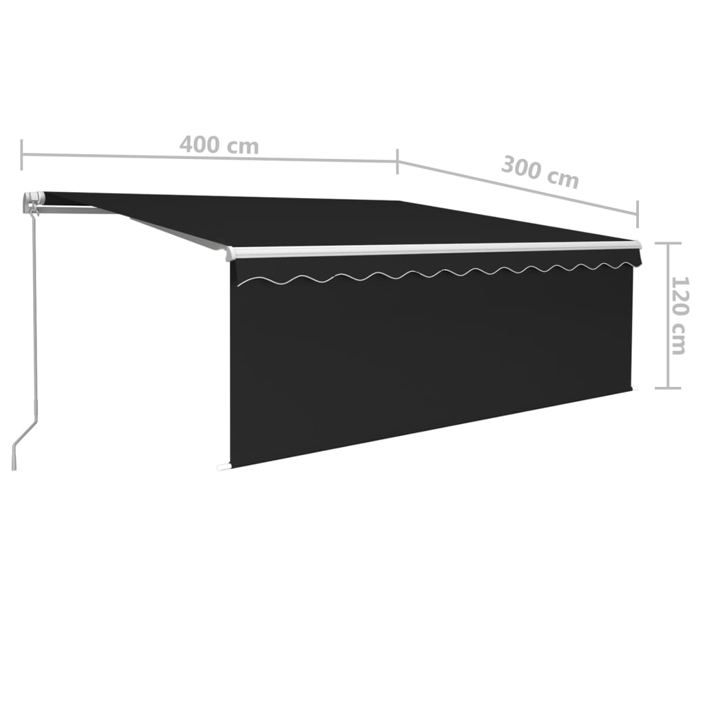 3069304 vidaXL Manual Retractable Awning with Blind&LED 4x3m Anthracite (313201+46840+313289)