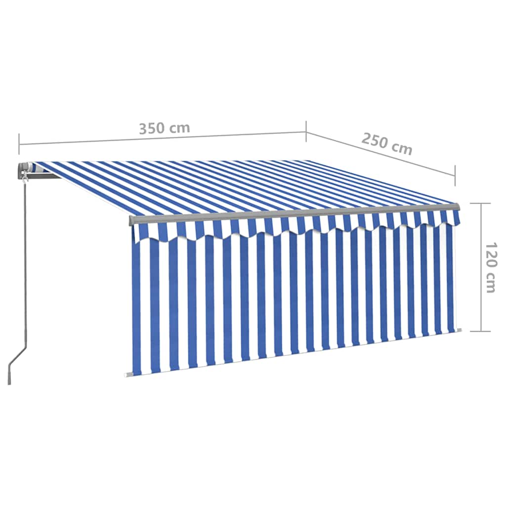 3069396 vidaXL Manual Retractable Awning with Blind 3,5x2,5m Blue&White (313230+46845+313270)