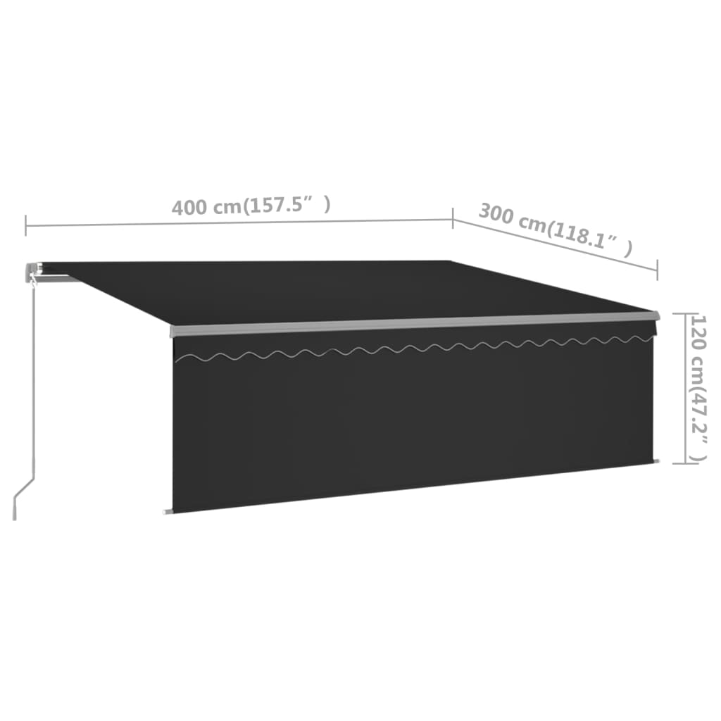 3069419 vidaXL Manual Retractable Awning with Blind 4x3m Anthracite (313231+46840+313289)