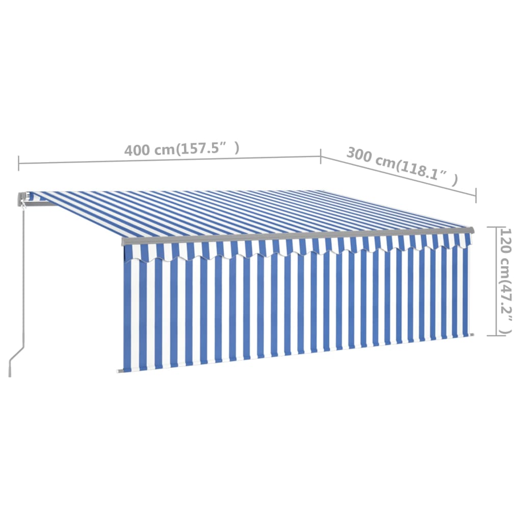 3069421 vidaXL Manual Retractable Awning with Blind&LED 4x3m Blue&White (313241+46831+313271)