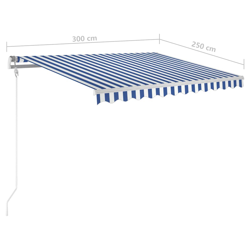 3069901 vidaXL Manual Retractable Awning with LED 3x2,5 m Blue and White (313199+46830+315093)