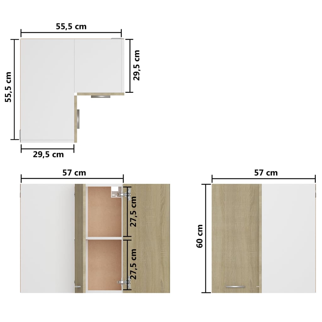 806393 vidaXL Hanging Corner Cabinet "Lyon" Sonoma Oak 57x57x60 cm Engineered Wood