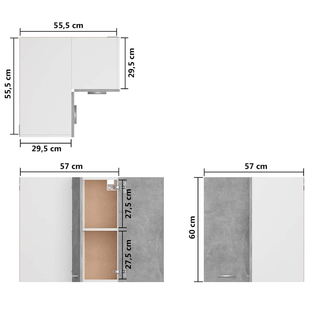 806394 vidaXL Hanging Corner Cabinet "Lyon" Concrete Grey 57x57x60 cm Engineered Wood