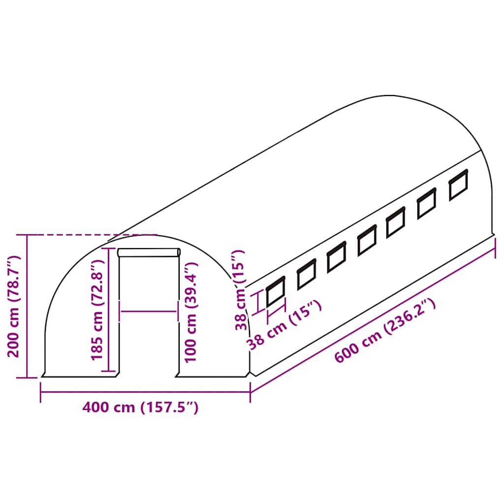 vidaXL Greenhouse Replacement Cover (24 m²) 400x600x200 cm Green