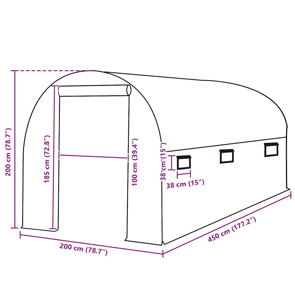 Greenhouse Replacement Cover (9 m²) 200x450x200 cm Green