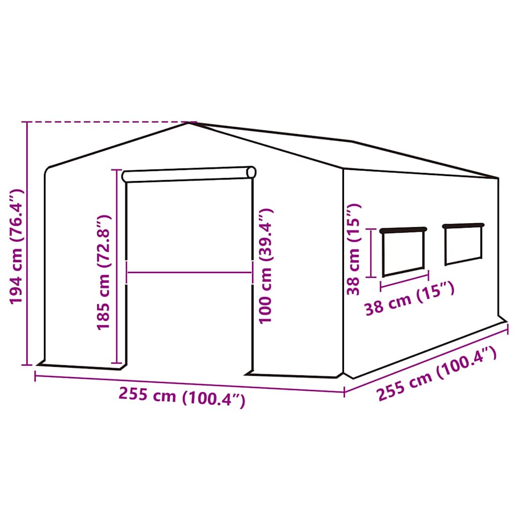 Greenhouse Replacement Cover (6,5025 m²) 255x255x194 cm Green