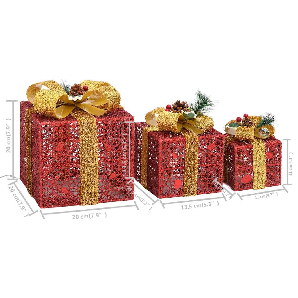 329767 vidaXL Decorative Christmas Gift Boxes 3 pcs Red Outdoor Indoor