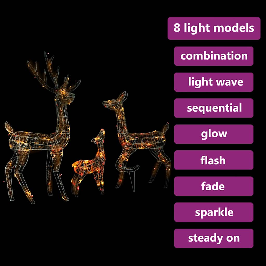 329796 vidaXL Acrylic Reindeer Family Christmas Decoration 300 LED Colourful
