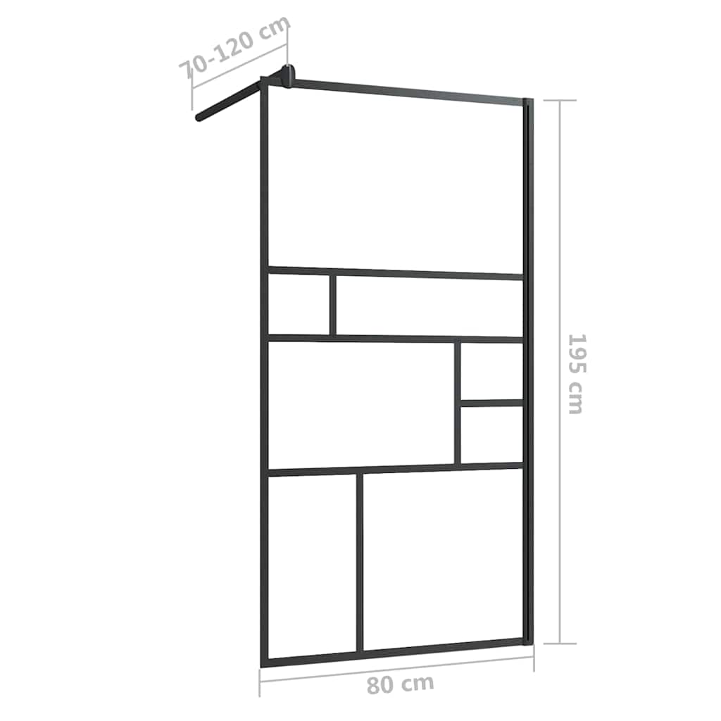 150752 vidaXL Walk-in Shower Wall with Clear ESG Glass 80x195 cm Black