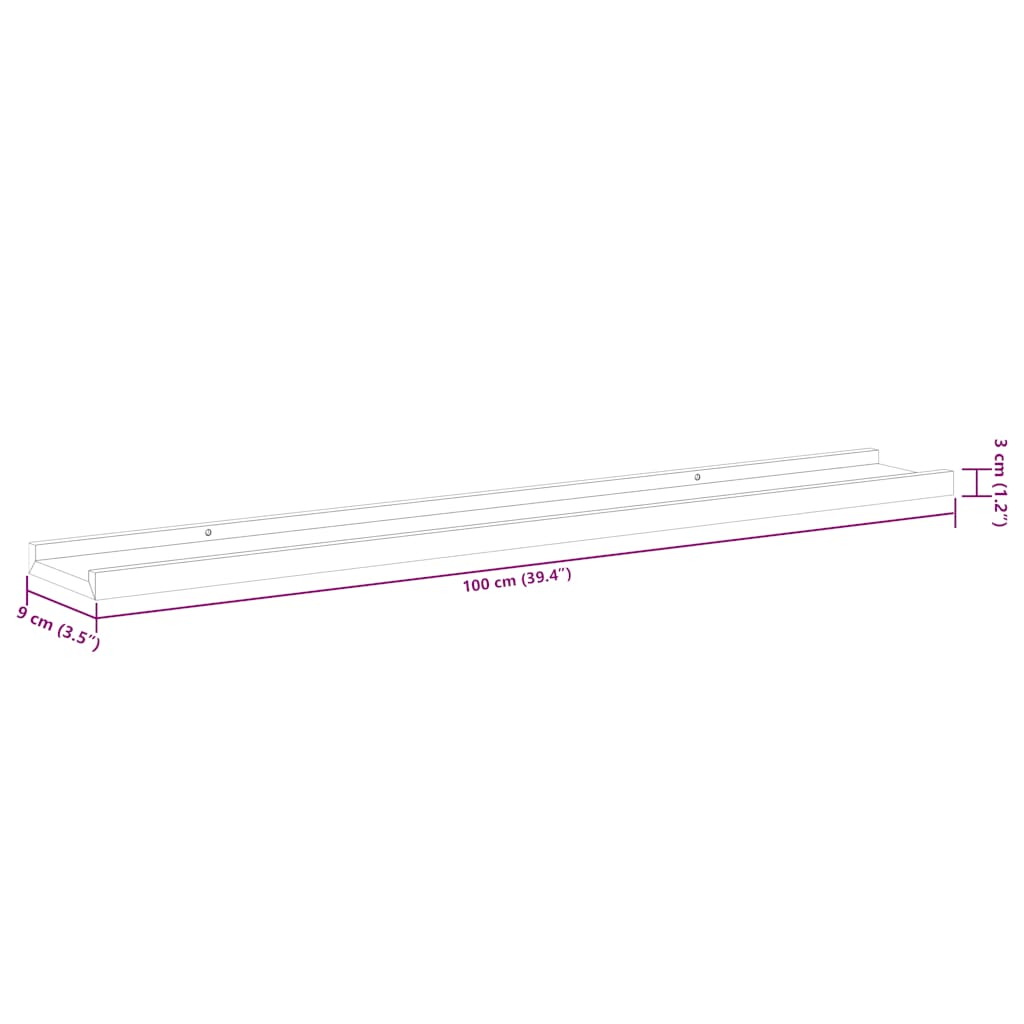 326672 vidaXL Wall Shelves 2 pcs Grey 100x9x3 cm