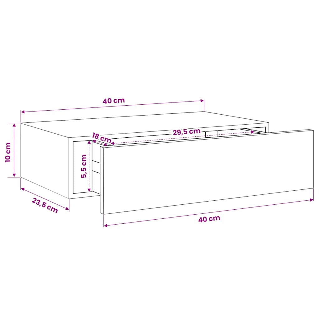 330241 vidaXL Wall-mounted Drawer Shelf White 40x23,5x10cm MDF