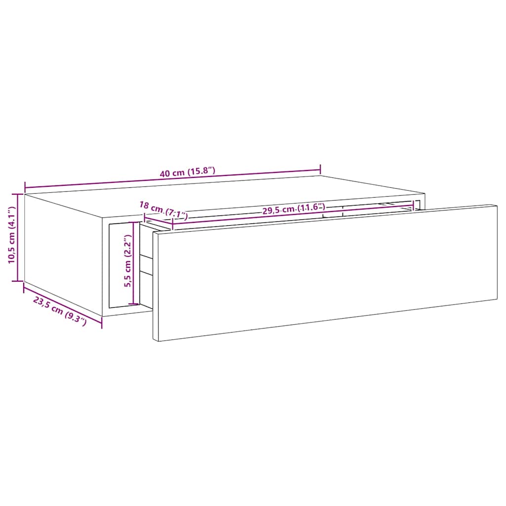 330251 vidaXL Wall-mounted Drawer Shelf Concrete Grey 40x23,5x10cm MDF