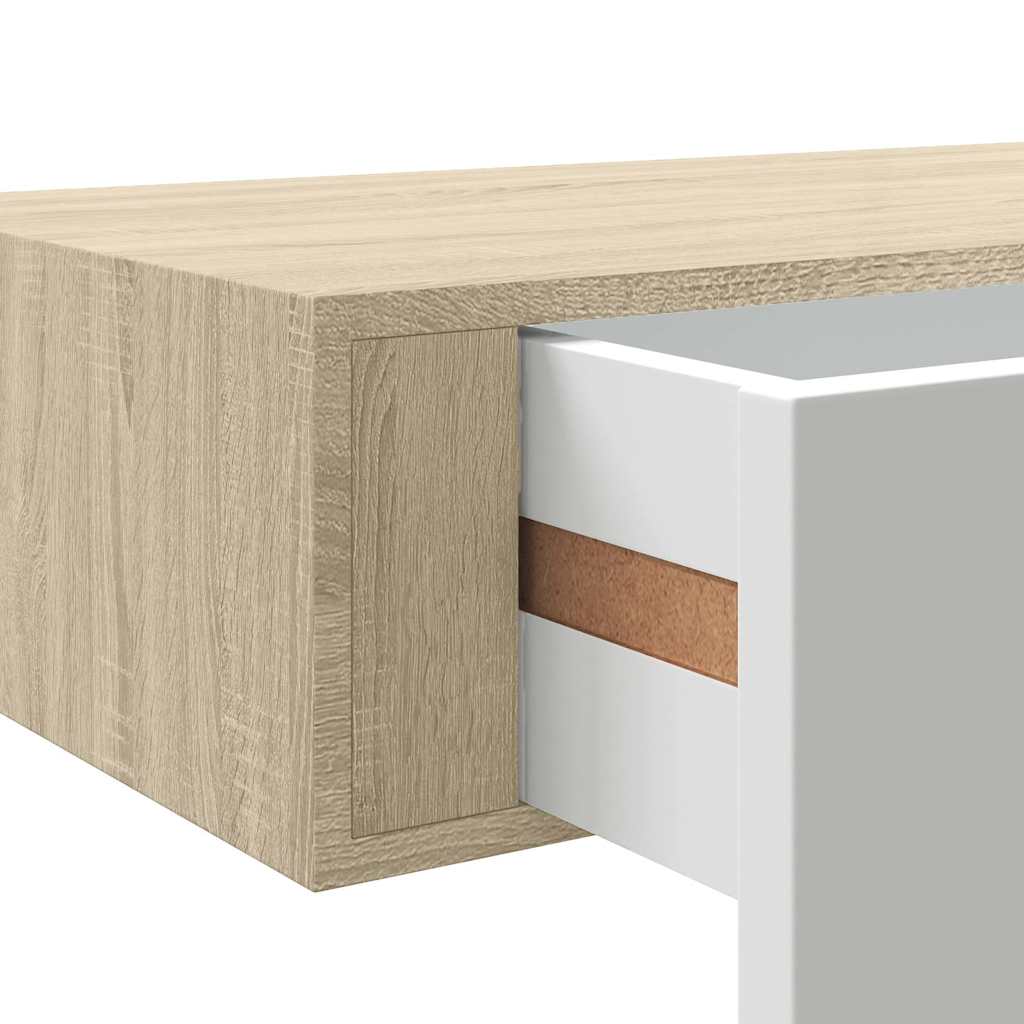 330264 vidaXL Wall Drawer Shelves 2 pcs Oak and White 60x23,5x10cm MDF