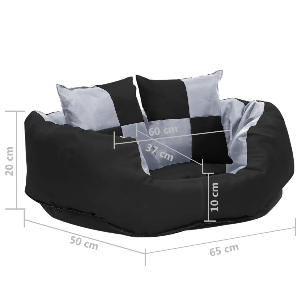 171207 vidaXL Reversible & Washable Dog Cushion Grey and Black 65x50x20 cm