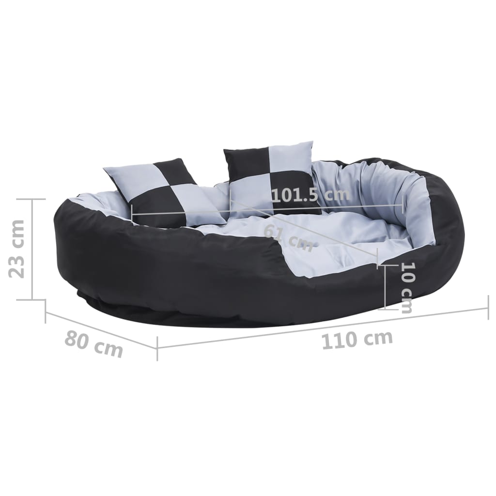 171209 vidaXL Reversible & Washable Dog Cushion Grey and Black 110x80x23 cm