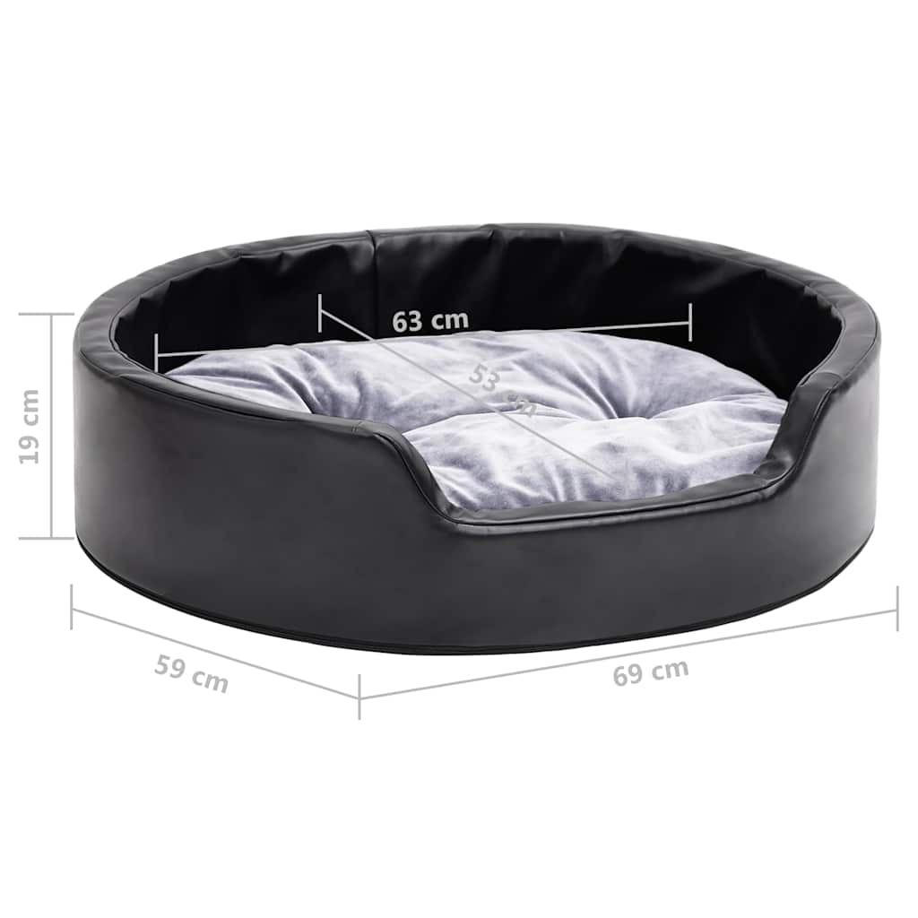 171253 vidaXL Dog Bed Black and Grey 69x59x19 cm Plush and Faux Leather