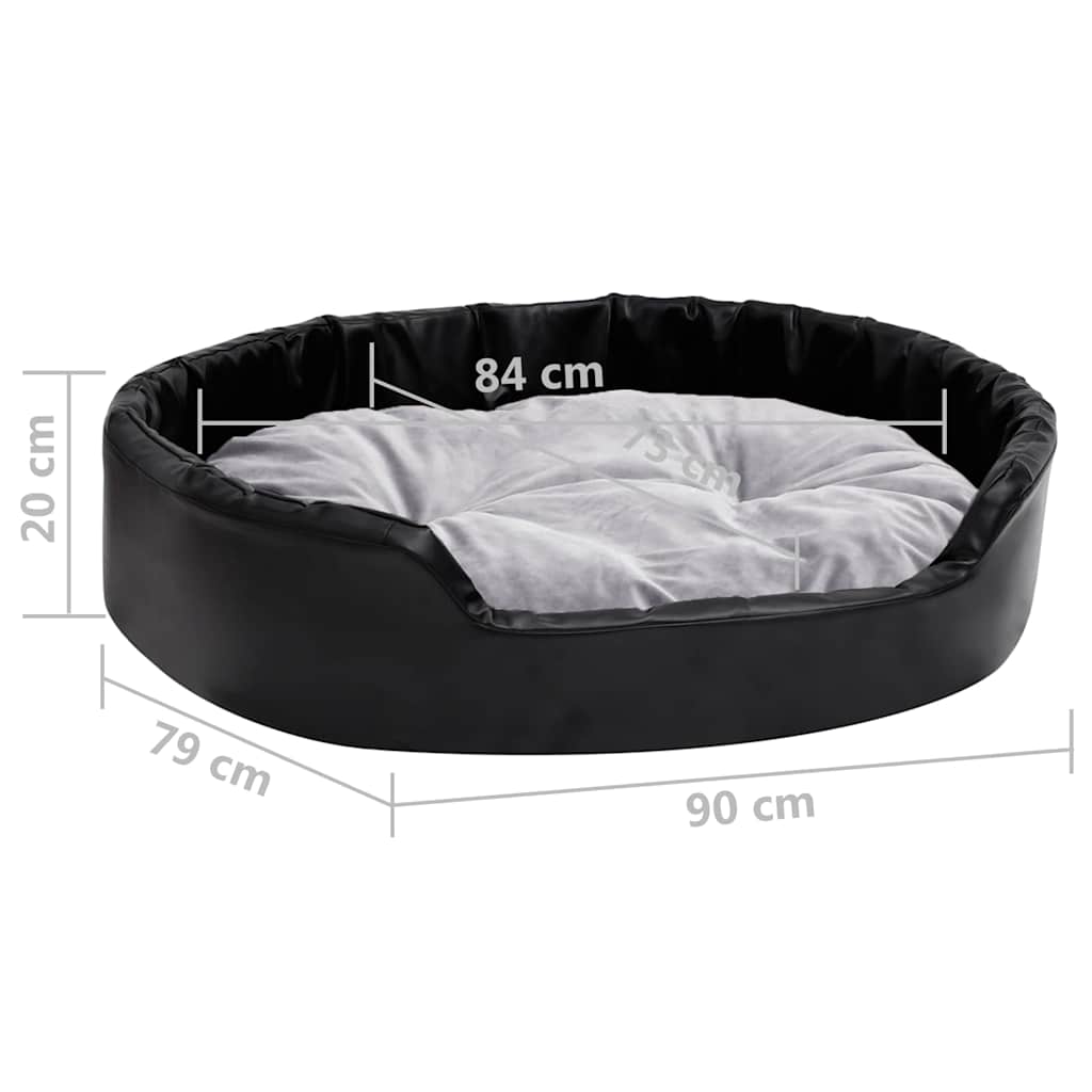 171255 vidaXL Dog Bed Black and Grey 90x79x20 cm Plush and Faux Leather