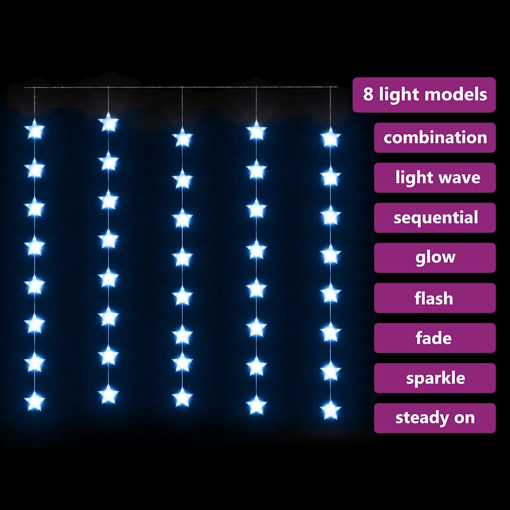 328804 vidaXL LED Star Curtain Fairy Lights 200 LED Blue 8 Function