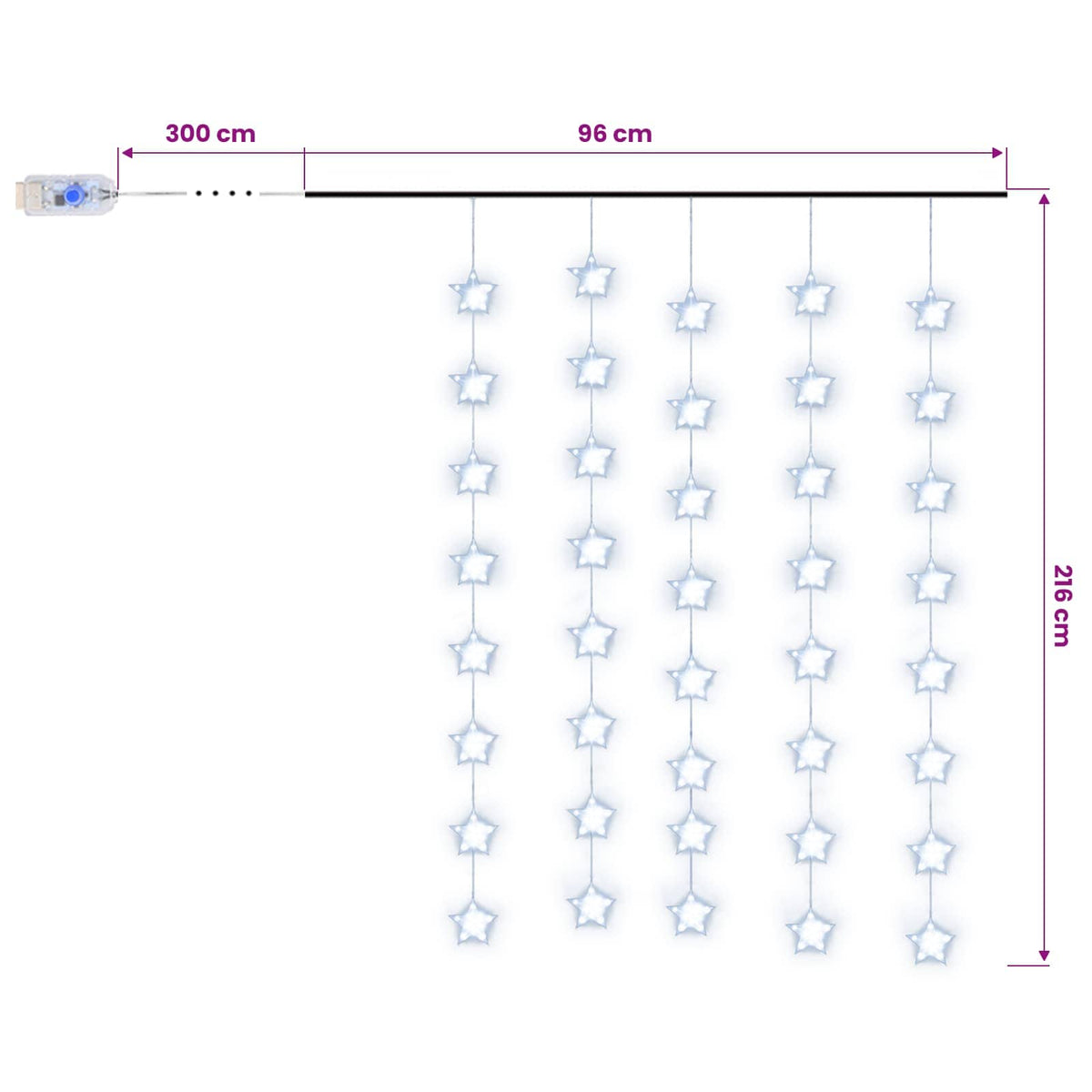 328804 vidaXL LED Star Curtain Fairy Lights 200 LED Blue 8 Function
