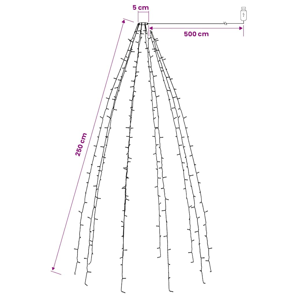 328887 vidaXL Christmas Tree Net Lights with 250 LEDs Colourful 250 cm