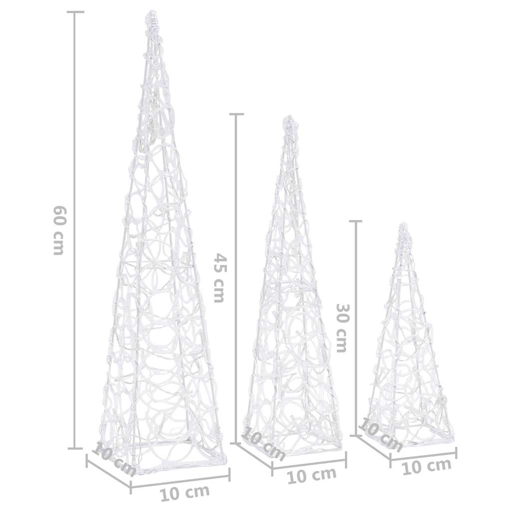 328969 vidaXL Acrylic Decorative LED Light Cone Set Blue 30/45/60cm