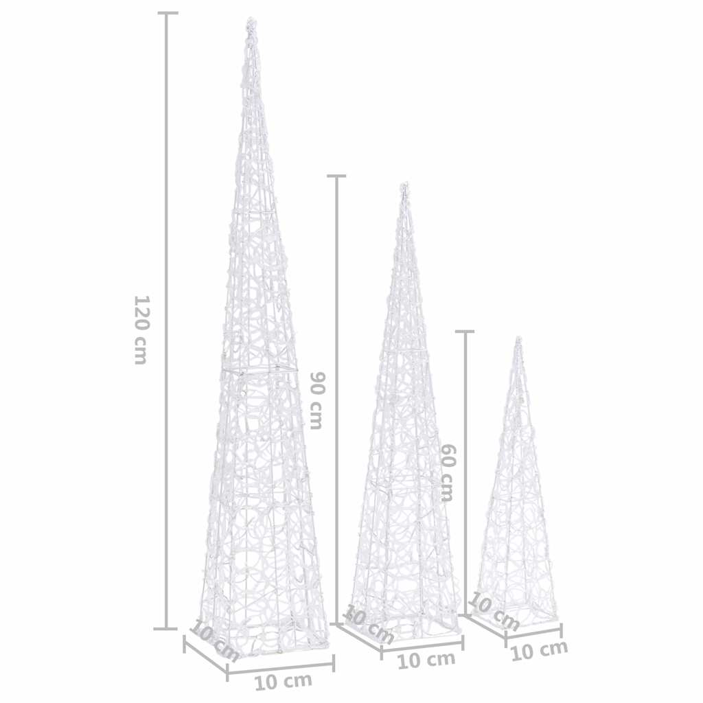 328972 vidaXL Acrylic Decorative LED Light Cone Set Cold White 60/90/120cm