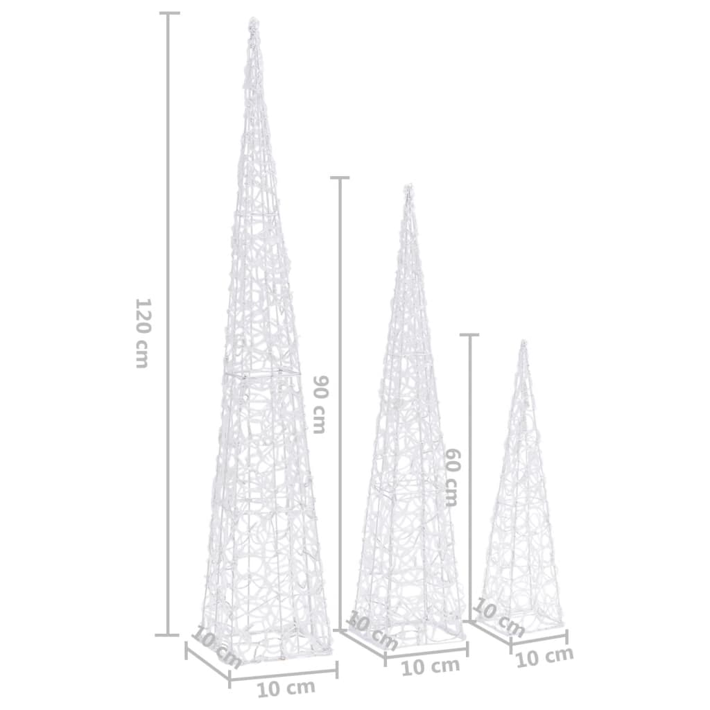328973 vidaXL Acrylic Decorative LED Light Cone Set Blue 60/90/120cm