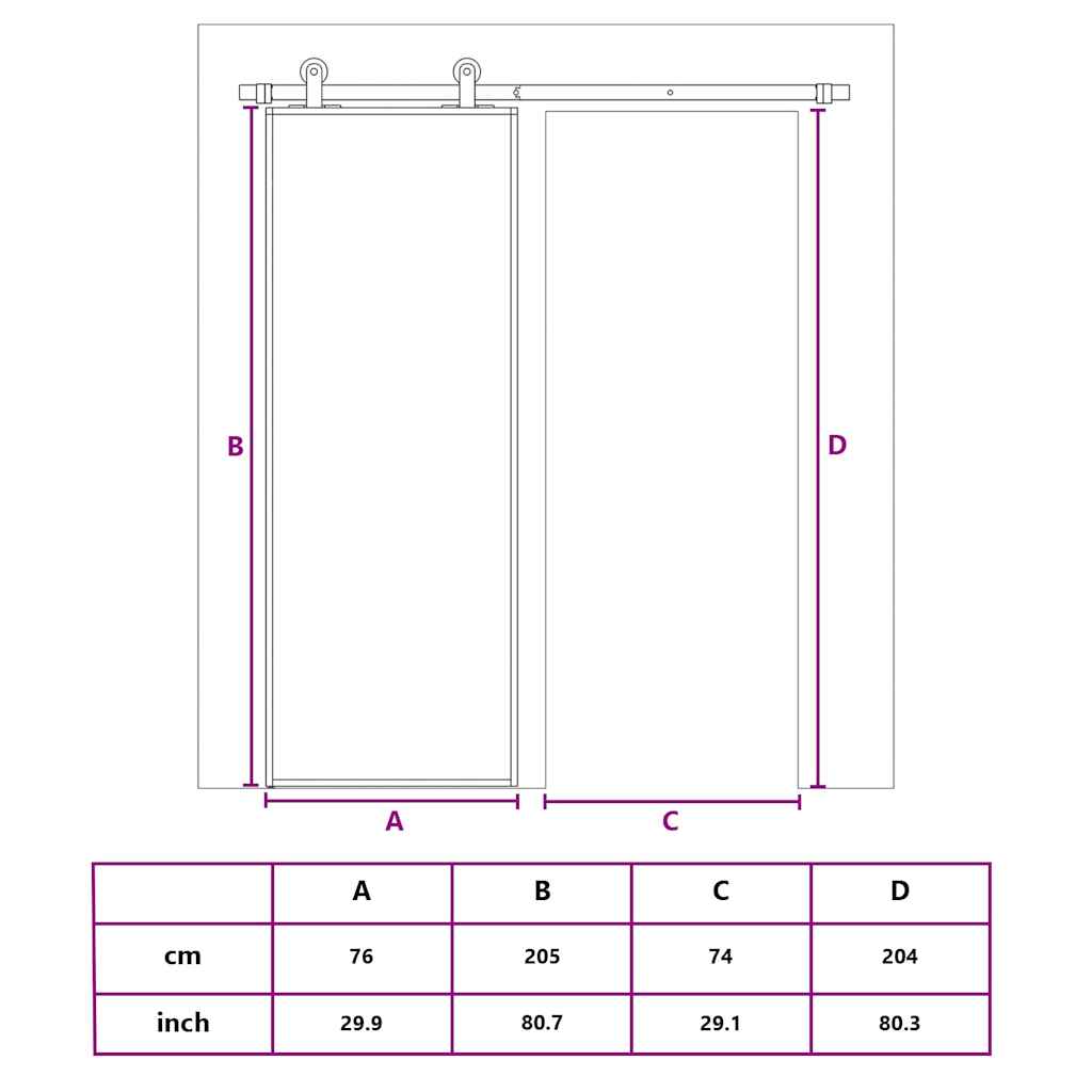 151017 vidaXL Sliding Door ESG Glass and Aluminium 76x205 cm Black