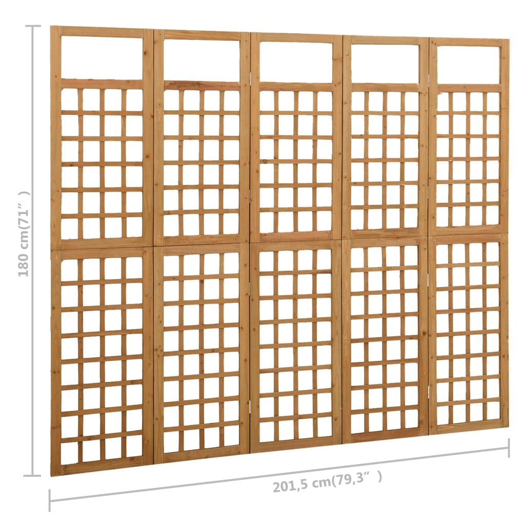 316480 vidaXL 5-Panel Room Divider/Trellis Solid Fir Wood 201,5x180 cm
