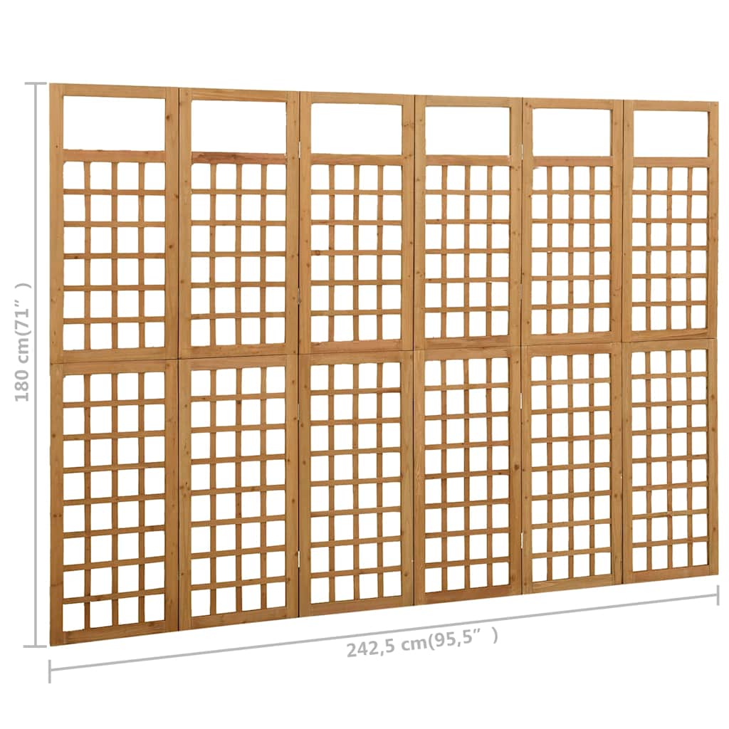 316481 vidaXL 6-Panel Room Divider/Trellis Solid Fir Wood 242,5x180 cm