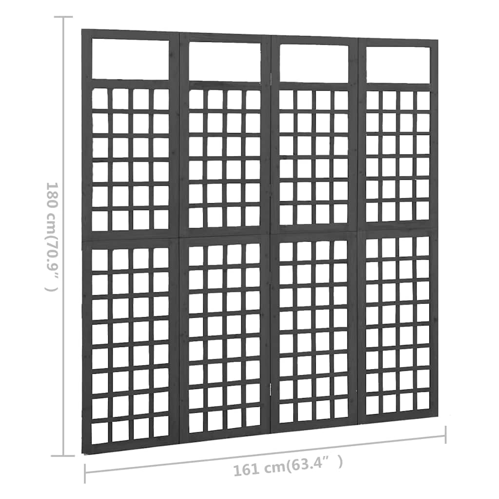 316483 vidaXL 4-Panel Room Divider/Trellis Solid Fir Wood Black 161x180 cm