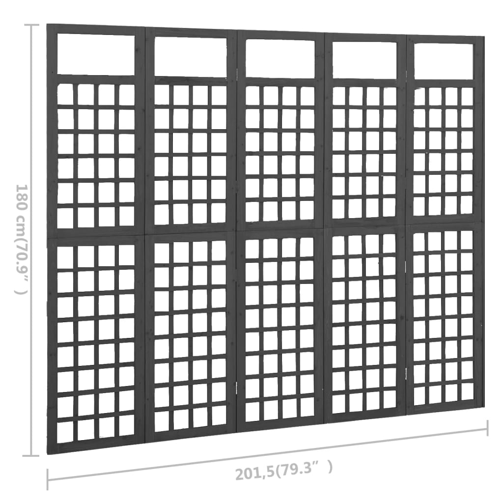316484 vidaXL 5-Panel Room Divider/Trellis Solid Fir Wood Black 201,5x180 cm