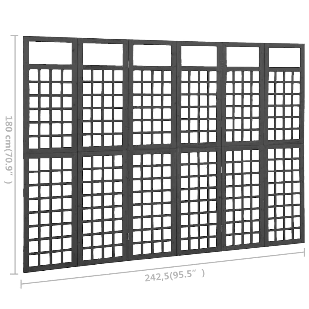 316485 vidaXL 6-Panel Room Divider/Trellis Solid Fir Wood Black 242,5x180 cm