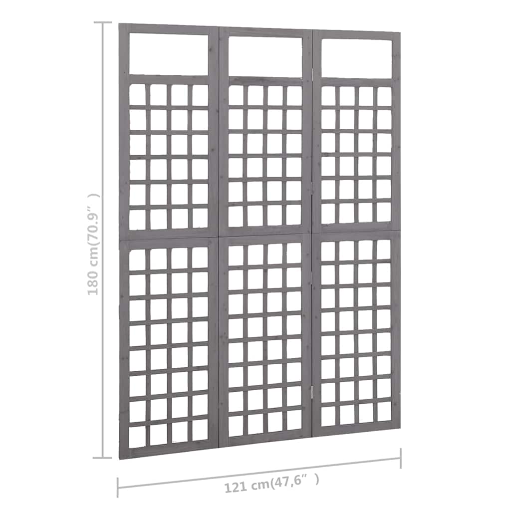316486 vidaXL 3-Panel Room Divider/Trellis Solid Fir Wood Grey 121x180 cm
