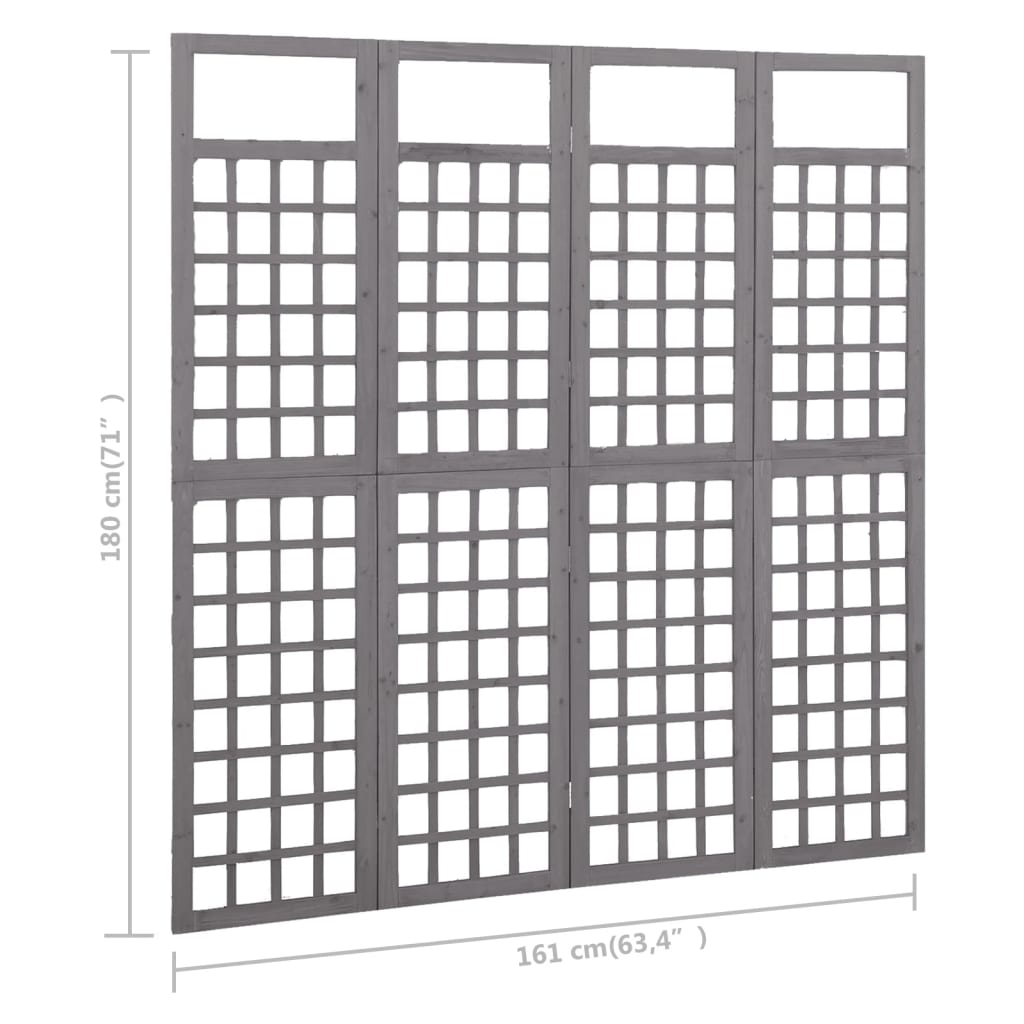 316487 vidaXL 4-Panel Room Divider/Trellis Solid Fir Wood Grey 161x180 cm