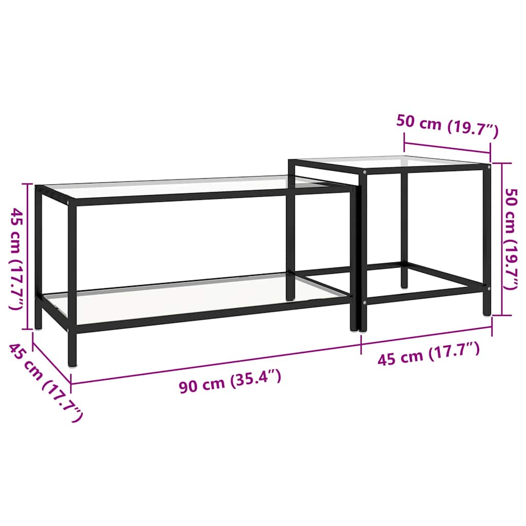 331613 vidaXL Tea Tables 2 pcs Tempered Glass Transparent