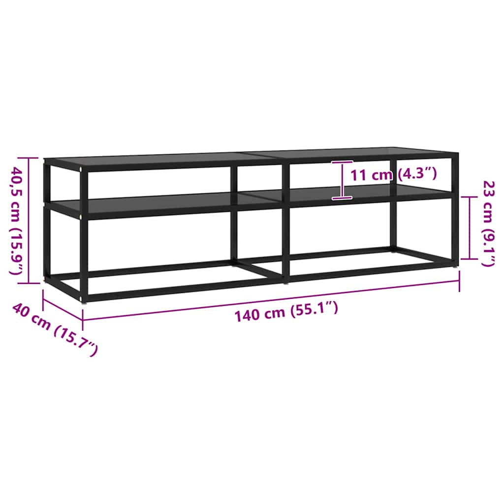 331715 vidaXL TV Cabinet Black 140x40x40,5 cm Tempered Glass