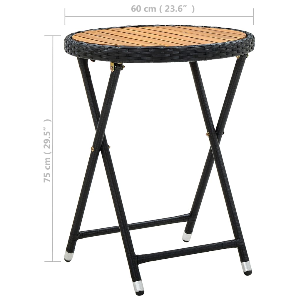 316509 vidaXL Tea Table Black 60 cm Poly Rattan and Solid Acacia Wood